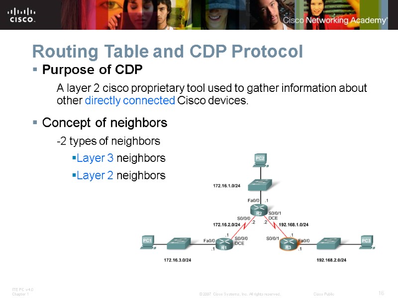 Routing Table and CDP Protocol Purpose of CDP A layer 2 cisco proprietary tool